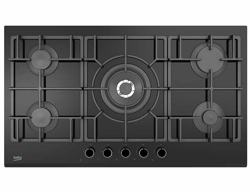 ENCIMERA BEKO HISW 95226 SEL 5 HORNILLAS A GAS PARA EMPOTRAR NEGRO VIDRIO TEMPLADO 89,5Cm