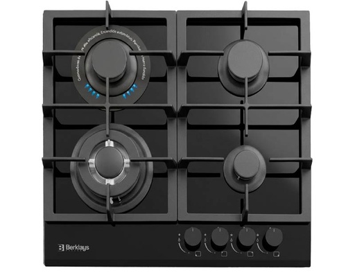 [AKENBVER4GWHBK] ENCIMERA BERKLAYS BVER4GWHBK 4 HORNILLAS A GAS PARA EMPOTRAR NEGRO VIDRIO TEMPLADO 58,6 Cm