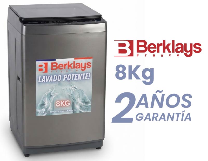 LAVADORA BERKLAYS BTL086SR CARGA SUPERIOR GRIS OSCURO 8Kg