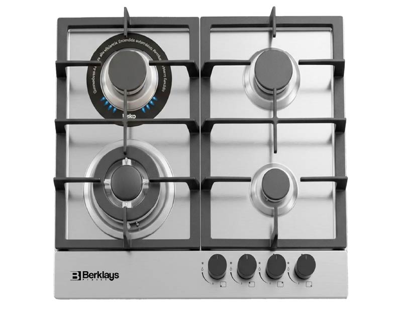 ENCIMERA BERKLAYS BTAB4GWHIX 4 HORNILLAS A GAS PARA EMPOTRAR INOX 58Cm