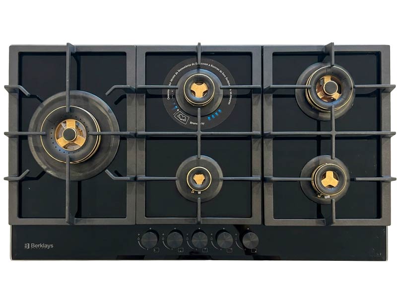 ENCIMERA BERKLAYS BVER965GWHBK 5 HORNILLAS A GAS PARA EMPOTRAR NEGRO VIDRIO TEMPLADO 83,5Cm
