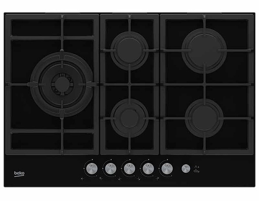 [BKENHILL75235S] ENCIMERA BEKO HILL 75235 S 5 HORNILLAS A GAS PARA EMPOTRAR NEGRO VIDRIO TEMPLADO 75Cm